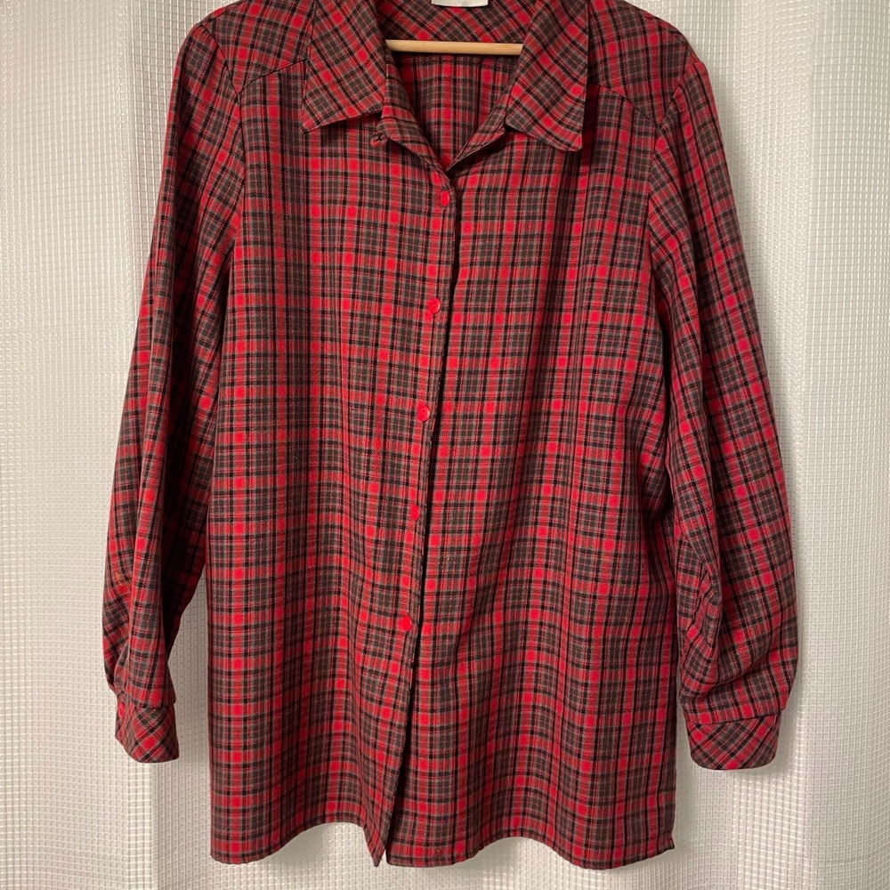 Casual Red and Black Plaid Button Down Shirt